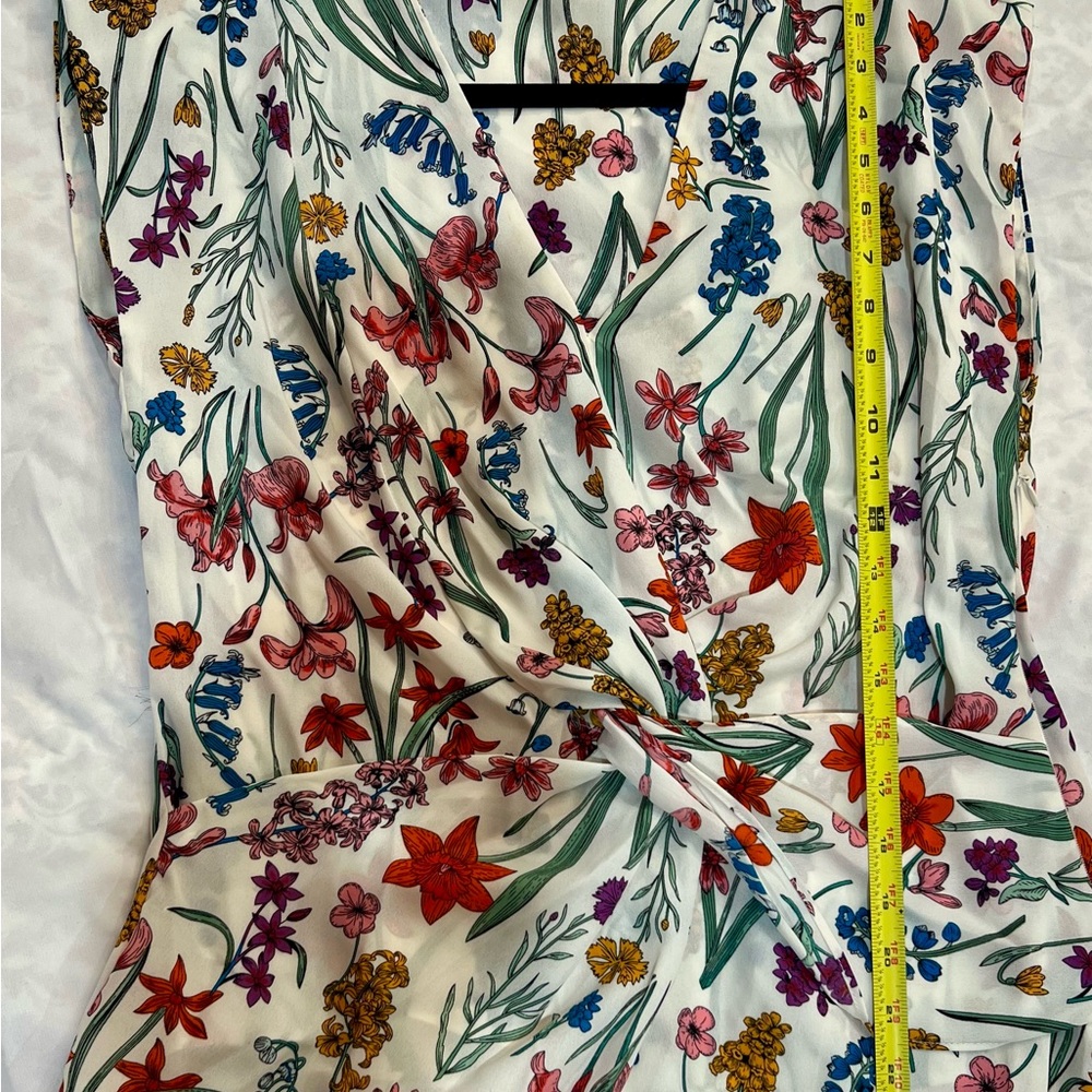 Floral V-Neck Wrap Dress in Cream with Multi-Color Blooms